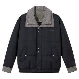 PSO Brand男装女装【假两件】双层领千鸟格棉服外套女款秋季保暖