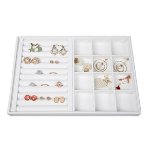 北欧白色PU皮珠宝首饰收纳托盘分格子桌面戒指耳环项链道具展示架