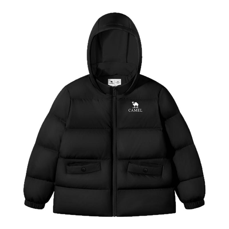 骆驼儿童羽绒服连帽保暖短款黑色