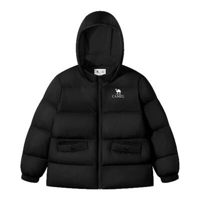 骆驼儿童羽绒服连帽保暖短款黑色
