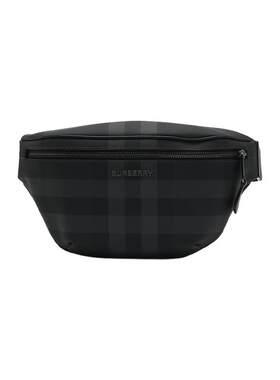 【自营】BURBERRY/博柏利男士金属logo标识格纹拉链斜挎腰包胸包