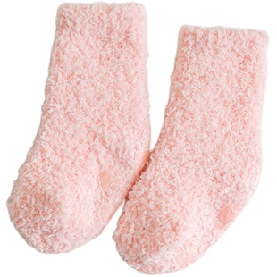 儿童地板袜防滑男女宝宝睡觉袜子秋冬季加厚珊瑚绒婴儿睡眠袜中筒