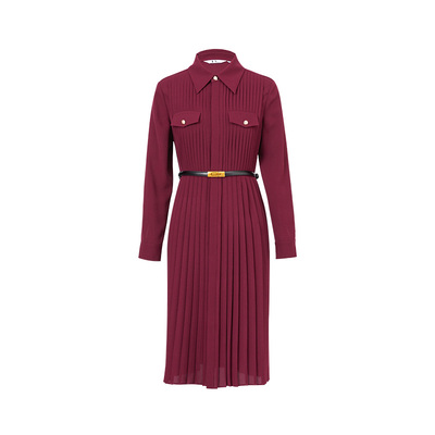 迪图春新红色轻奢高知百褶连衣裙