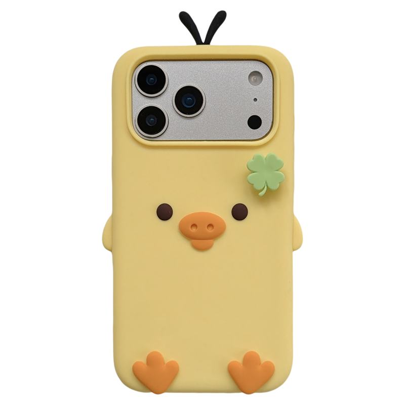 jze 立体可爱四叶草小黄鸡适用苹果17ProMax硅胶手机壳iphone16pro新款17超好看15pro创意14全包防摔手机套女