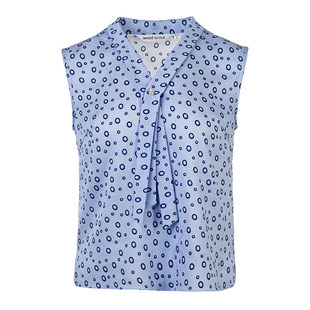 名师路蓝色波点背心内搭女上衣春装2026新款直筒飘带领外穿无袖