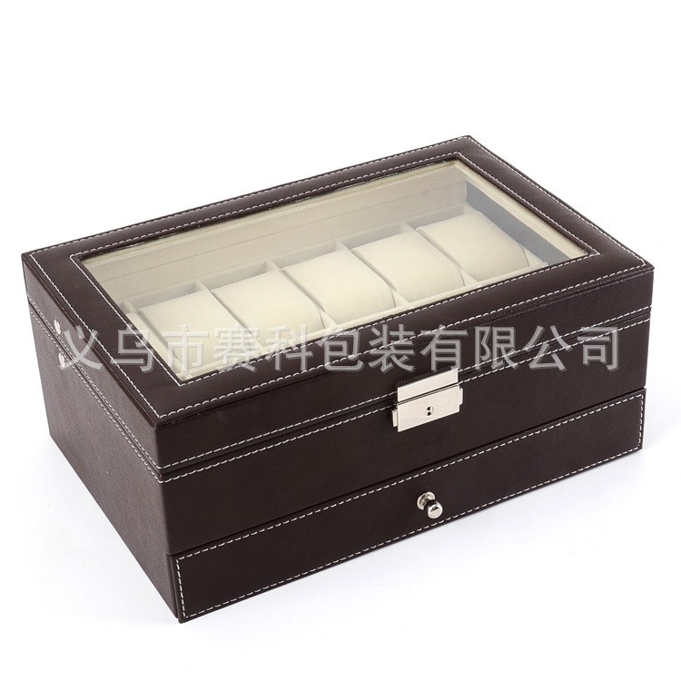 现货批发双层PU皮革12盒收纳盒手表收纳盒厂家珠宝位手表首饰手表