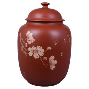 紫陶24饼红泥复烧多道彩填大茶缸