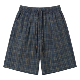 男生潮牌撞色格子短裤男夏薄款裤子宽松直筒五分裤2026新款休闲裤