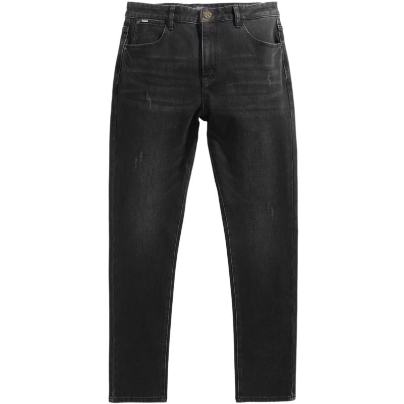 太平鸟男装  牛仔裤男潮牌深灰紧身品质复古水洗牛仔长裤