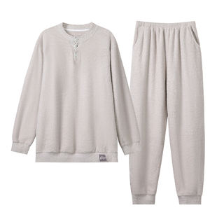 芬腾可安男士睡衣男款冬季2026新款半边绒加厚加绒白家居服秋冬天