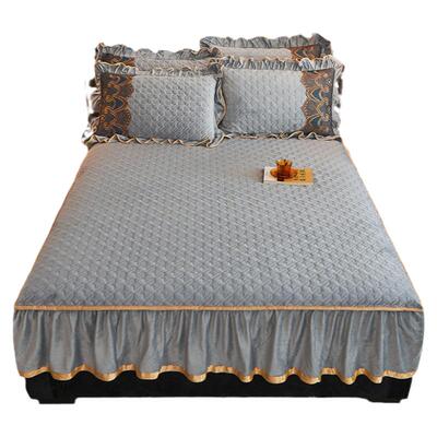 水晶绒夹棉床笠罩带裙边全包防滑