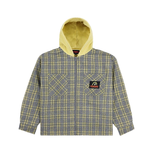 PLEASURES  拼色logo贴布格子格纹连帽夹克男女同款50%羊毛外套