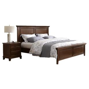 木鱼家具全实木白蜡木胡桃色美式1.8米双人床全原木储物复古大床