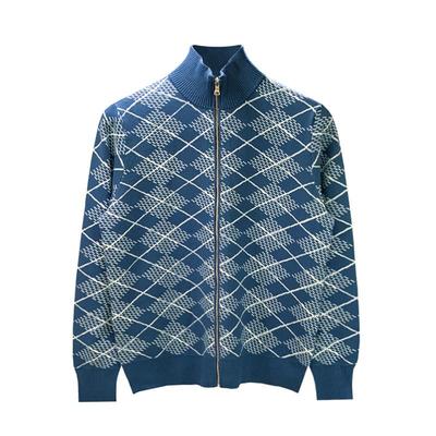 开衫毛衣半高领提花针织衫轻奢