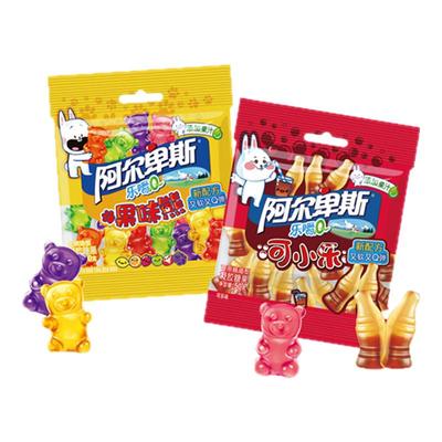 新品阿尔卑斯乐嚼Q萌橡皮糖果可乐果味熊50g*6袋软糖可爱造型糖果