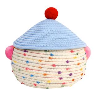 棉线编织收纳筐桌面零食杂物储物盒带盖卧室化妆品玄关钥匙整理篮