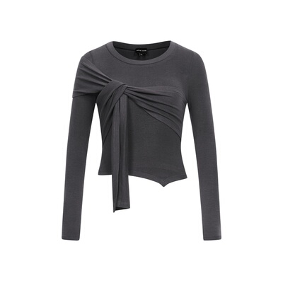 挽结飘带修身显瘦长袖打底衫T恤