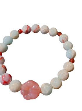 荔枝冻白玉髓平安锁宝石手链 水灵水灵 糖心粉玉髓莲藕手链百搭