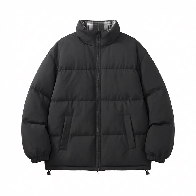 假两件格子加厚保暖面包服开衫