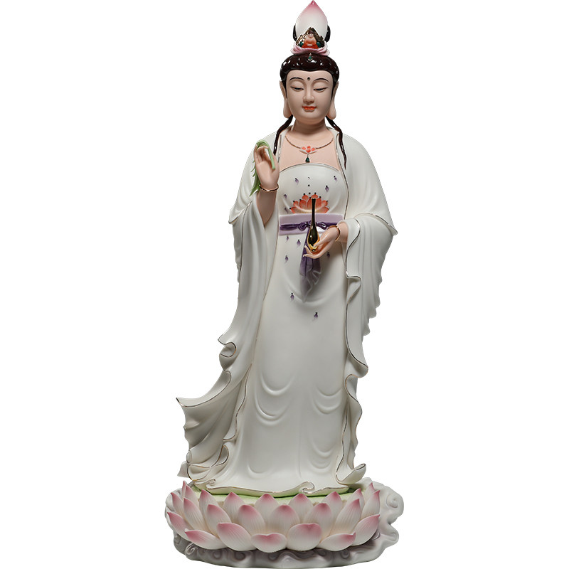 锵锵19寸22寸立莲观音佛像摆件