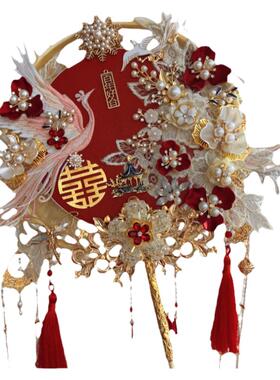 呦依红金双面重工团扇新娘婚礼