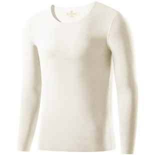 梦特娇白色无痕德绒保暖内衣男发热秋衣单件上衣加绒长袖打底衫冬