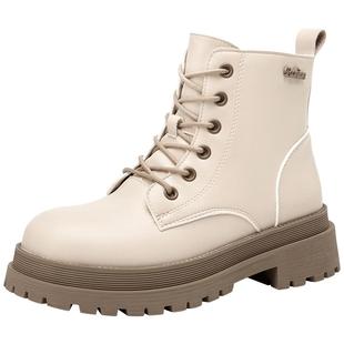 大东官方马丁靴女鞋冬季学院风中跟粗跟短靴圆头侧拉链鞋1612