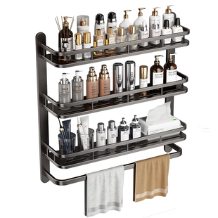 多层太空铝卫生间置物架壁挂式免打孔浴室收纳架子加厚防锈洗漱台