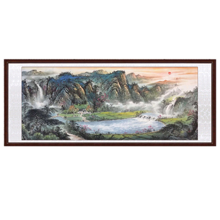 紫气东来聚宝盆山水国画名家办公室客厅中堂靠山招财挂画手绘真迹