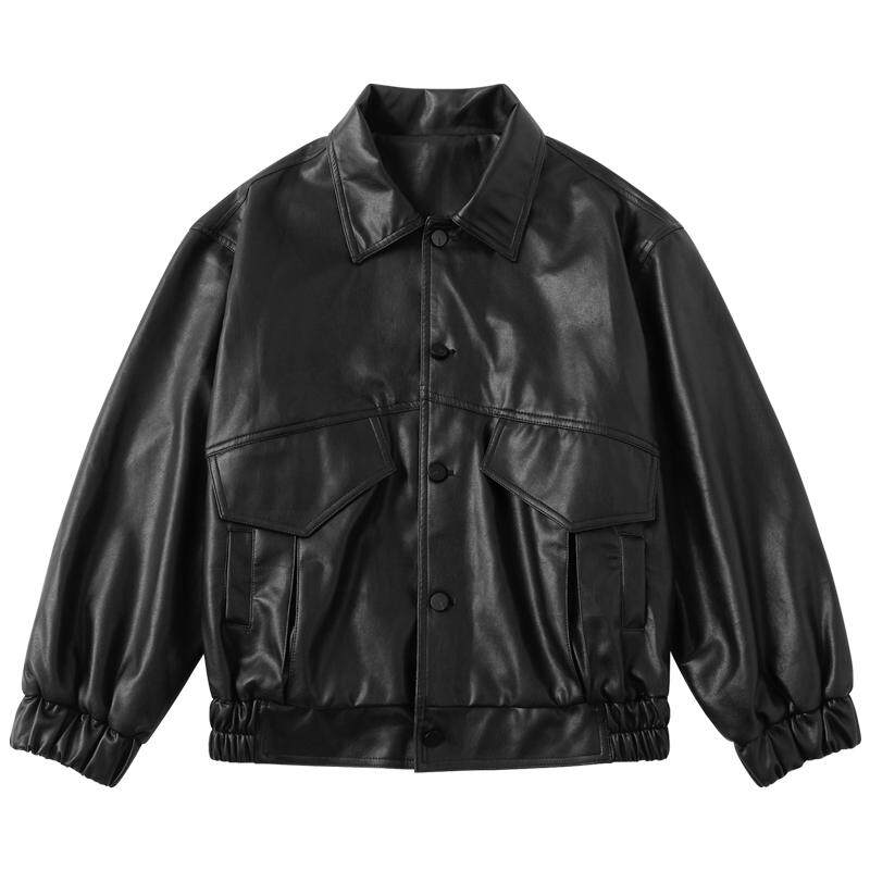 秋新款男士宽松pu夹克上衣服日系皮夹克休闲潮流软皮秋款外套