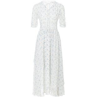 从那以后法式田园风连衣裙收腰碎花长裙五分袖长款V领裙子女夏季