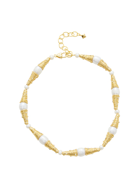 铜镀18K金情侣拼接珍珠项链