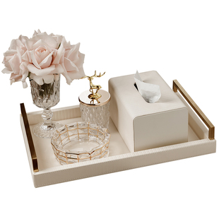 高档茶几收纳纸巾盒轻奢餐巾盒装饰摆件客厅家用抽纸盒托盘套装
