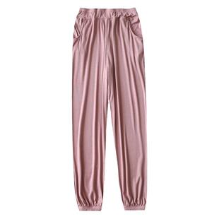 莫代尔睡衣女夏季薄款冰丝坑条束脚长裤休闲宽松收口家居裤防蚊裤