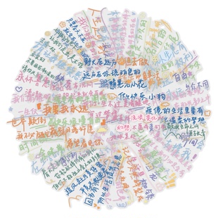 40张多巴胺治愈系文案彩绘励志文字贴纸pet透明材质装饰防水贴画