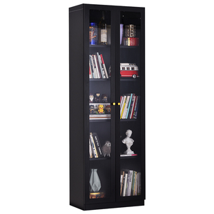 YDD中古风钢制书柜储物柜一体带门收纳书架玻璃门手办展示柜黑色