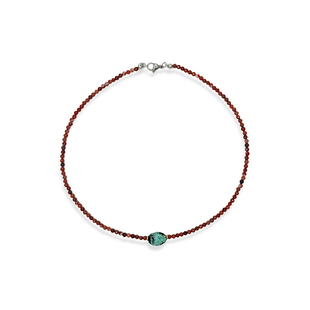 WAY OF MOON原创石榴石绿松项链小米珠天然石毛衣链复古时尚颈饰