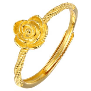 s999纯银足银玫瑰花戒指山茶花开口可调节正品素银指环新中式戒子