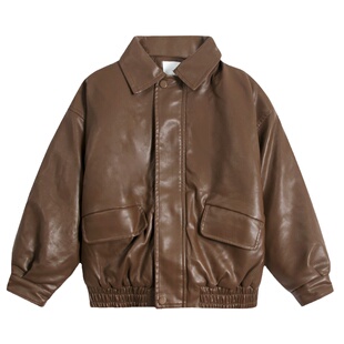 儿童夹棉皮夹克外套2024中大小童男童宝宝韩版加厚皮衣褂子冬季潮