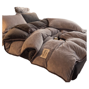 轻奢北欧牛奶绒四件套双面绒加厚床上用品被套三件套冬天加绒被单