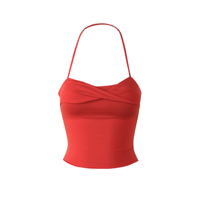 ITSNIKAR 经典V领针织挂脖背心吊带女春带胸垫内搭修身性感短上衣