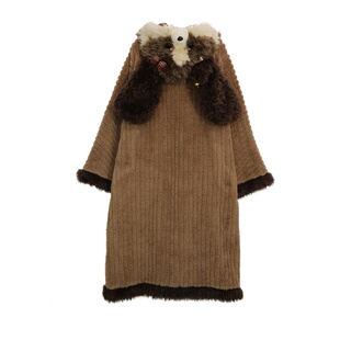 杨二大梦原创设计棕色拼色小狗睡裙加厚加绒睡衣冬女款2025居家服