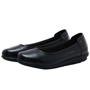 空姐工作鞋女黑色真皮工装鞋软底舒适久站不累酒店上班职业平底鞋