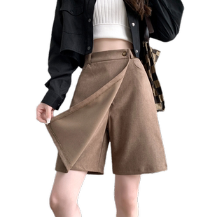 大码防走光毛绒半身裙女秋冬小个子五分裤包臀裙高腰a字短裤裙子