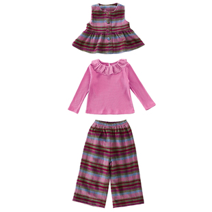 女童2026新款春装洋气花边格子背心裙打底衫三件套装女宝春装外套