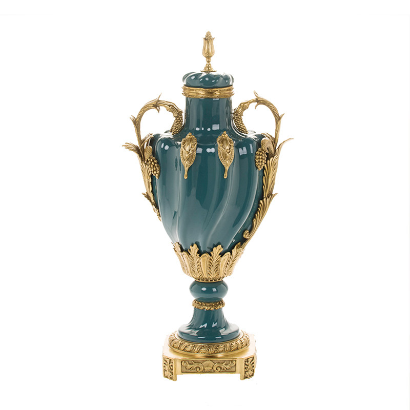 美式陶瓷配铜创意奖杯装饰工艺品摆件 玄关桌面铜配陶瓷家装家居