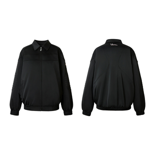 【少女出逃中】Uena明星同款黑色机车夹克分割长款宽松棉服外套女