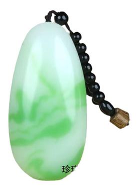 和田玉带翠原石手把件飘花翠玉