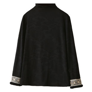 大码女装加厚毛绒打底衫2025年冬季胖mm新中式重工半高领内搭上衣