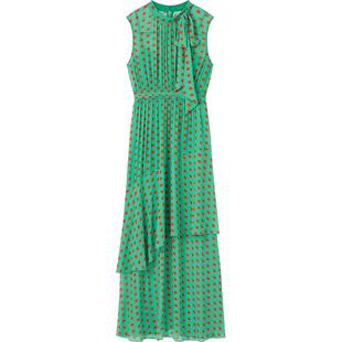 【皇家赛马会】LK BENNETT绿色波点连衣裙女2025年春飘带领无袖